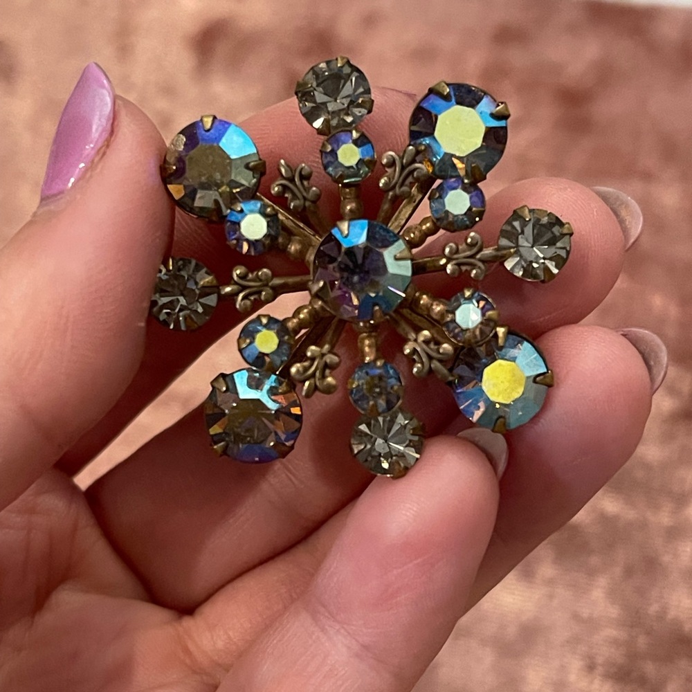Vintage AB Iridescent Snowflake Brooch